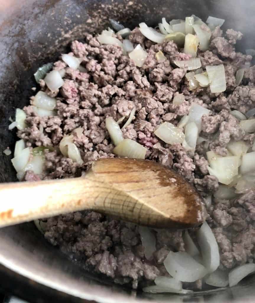 lamb mince and onions in pan