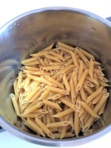 uncooked pasta in pan