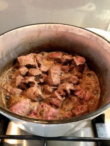 hungarian beef goulash meat in pan step 1