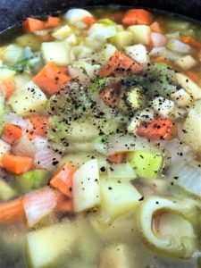vegetable soup with added stock and seasoning
