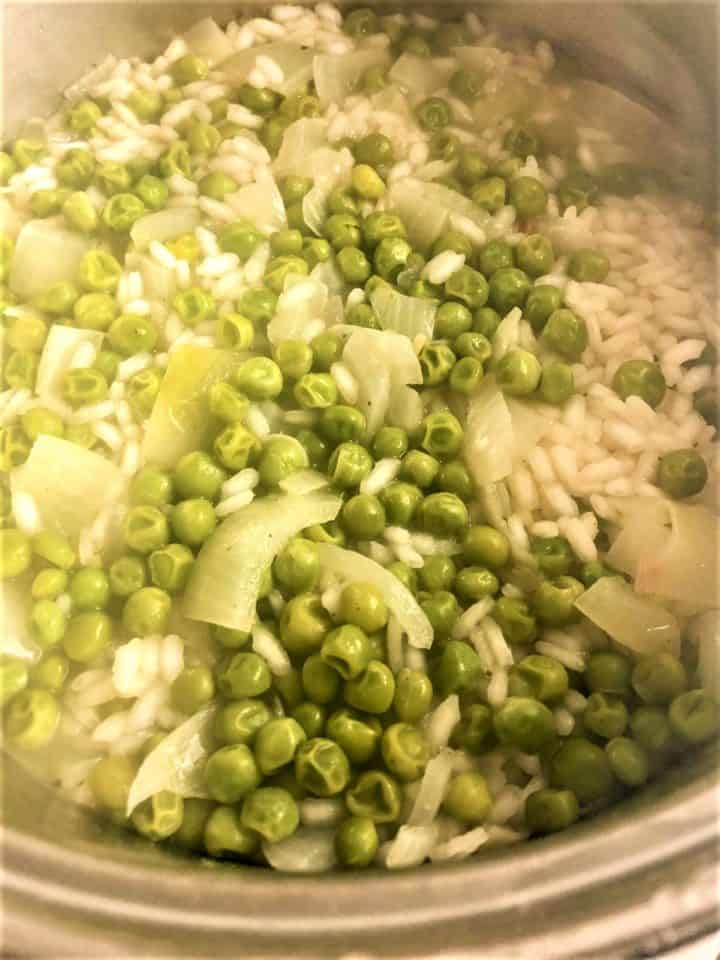 risotto simmering with peas