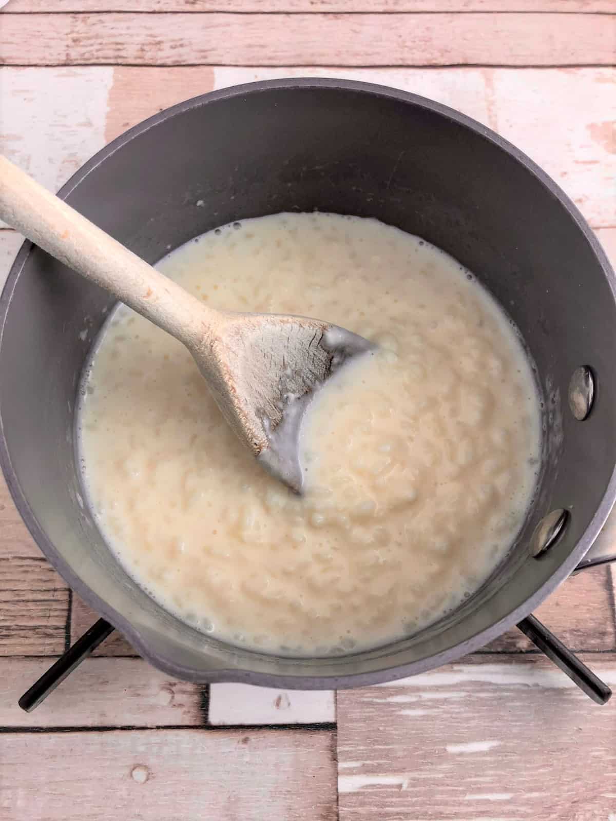 rice pudding thickening in pan