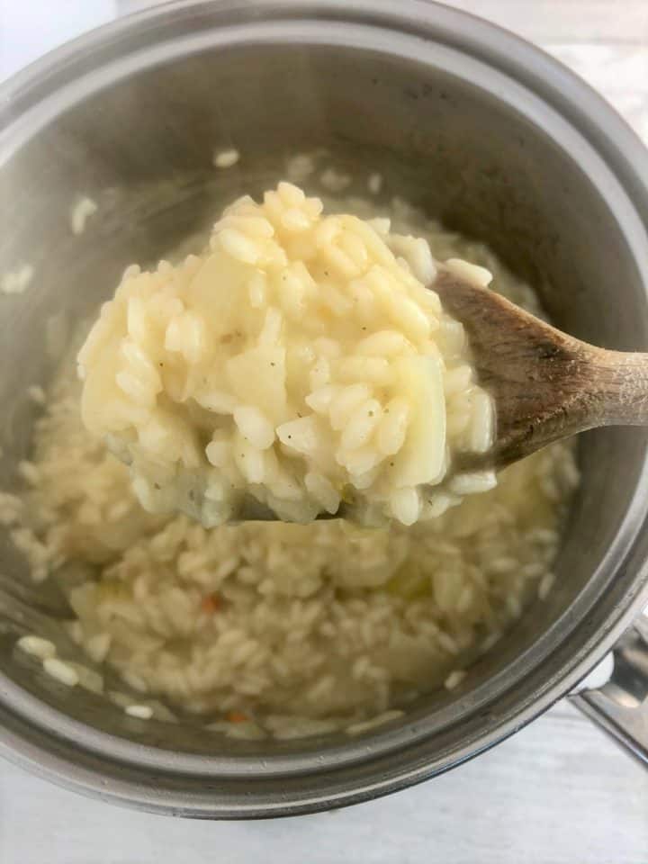 risotto rice in pan absorbing stock