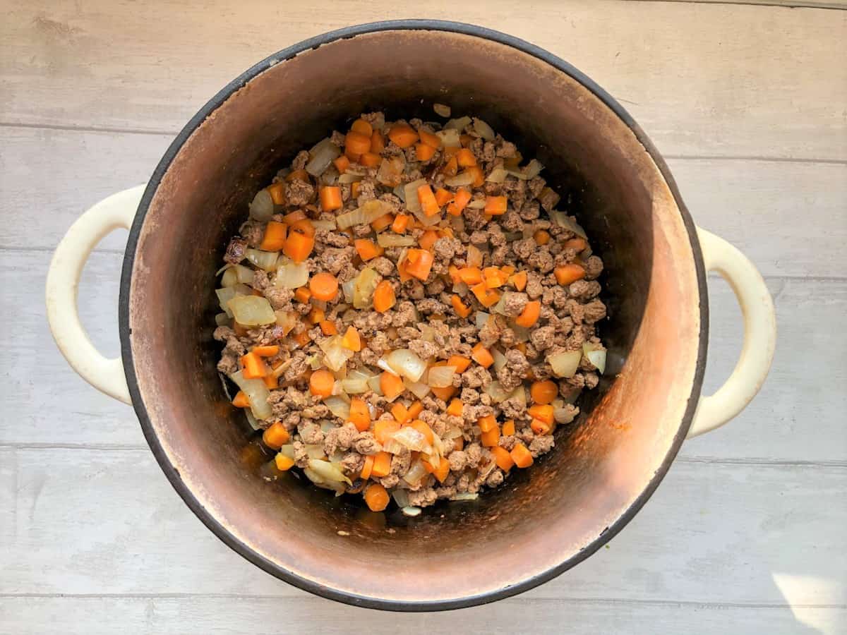 quorn mince added to carrots and onions