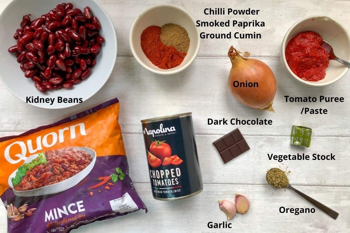 ingredients for Quorn Chilli labelled