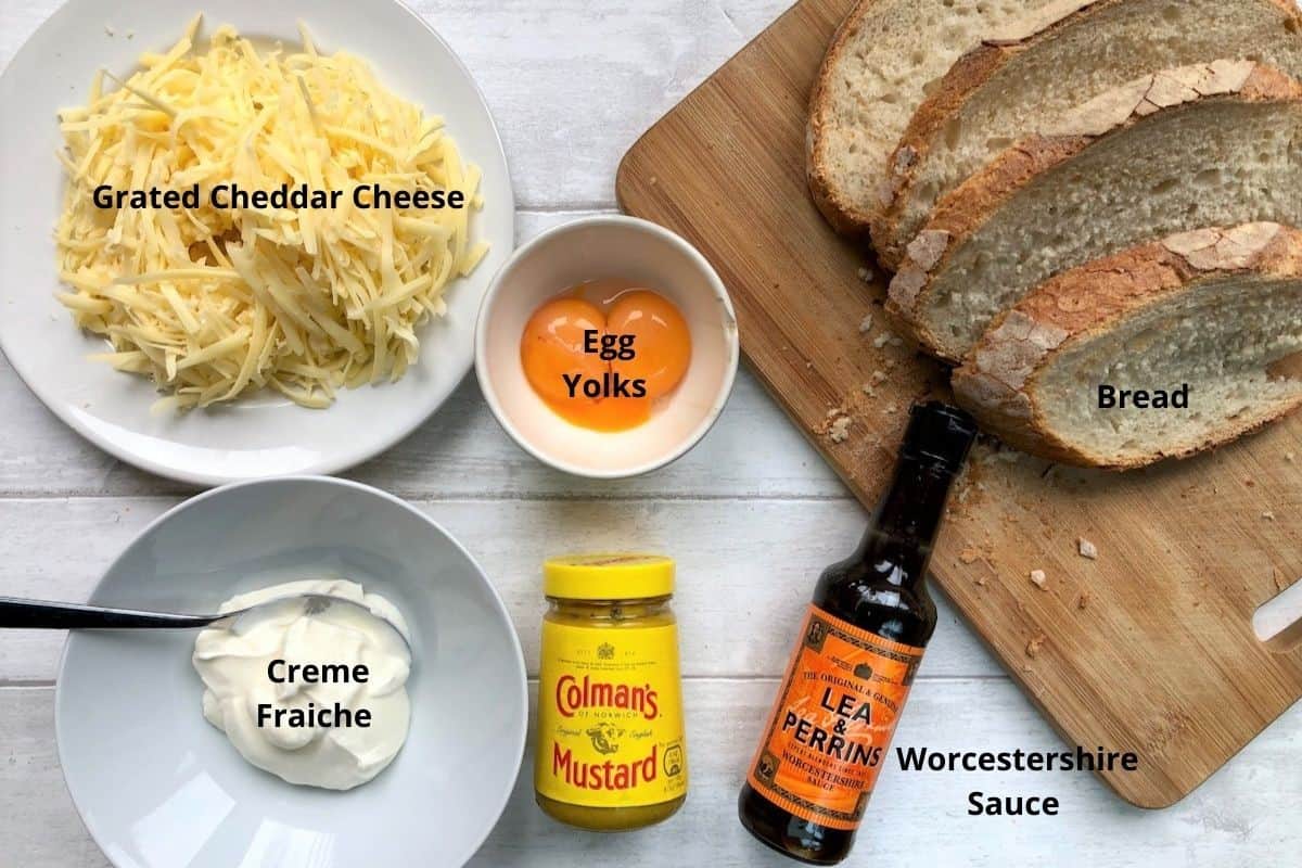 labelled ingredients for welsh rarebit recipe
