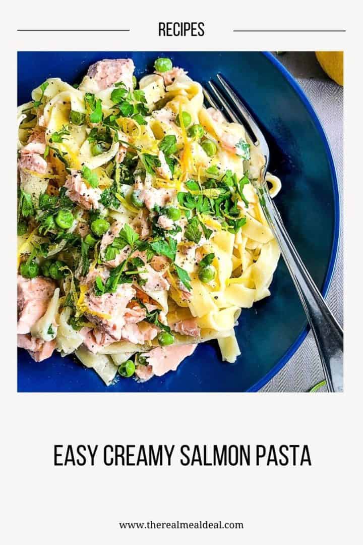 pinterest image for salmon pasta with creme fraiche