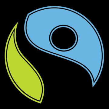 Official Fairtrade Logo green and blue on black background