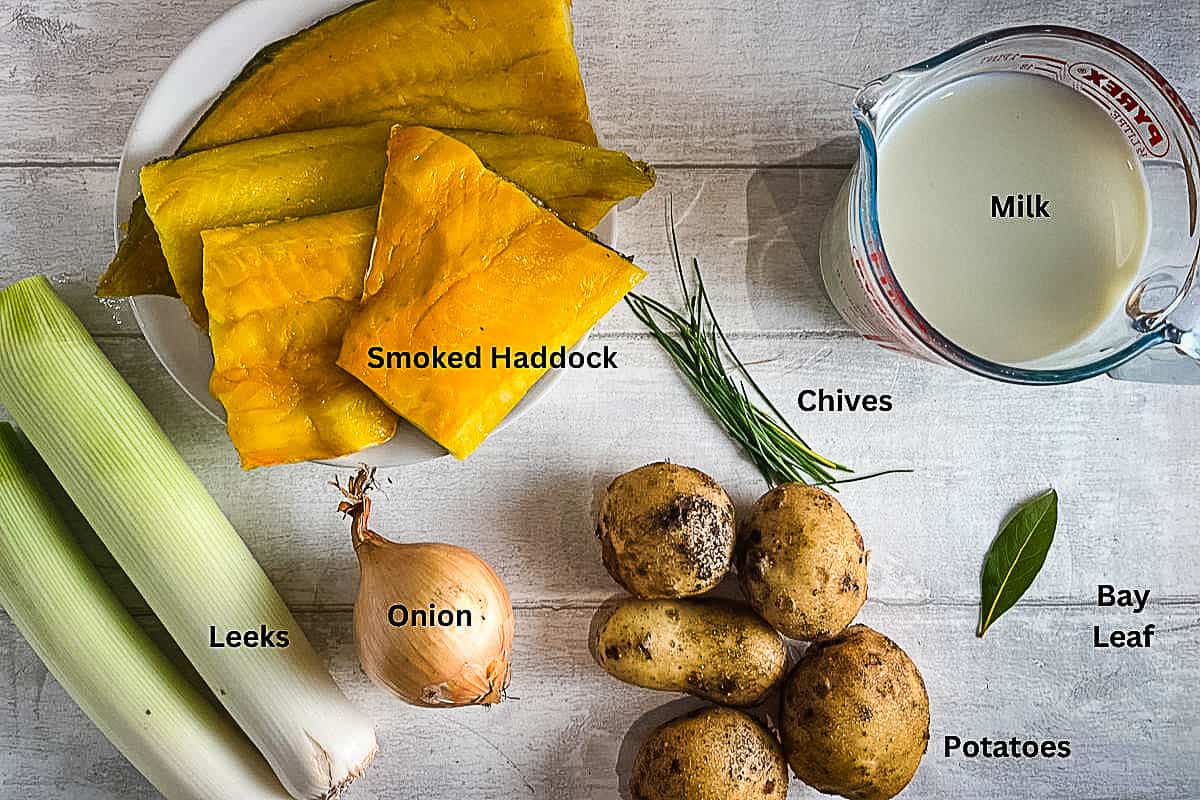 labelled ingredients for how to make cullen skink