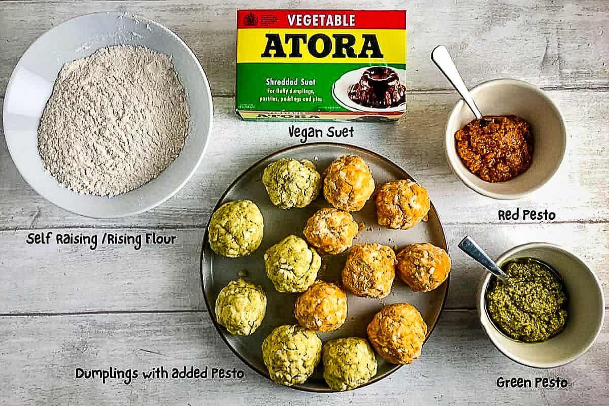 ingredients for vegan dumplings with pesto