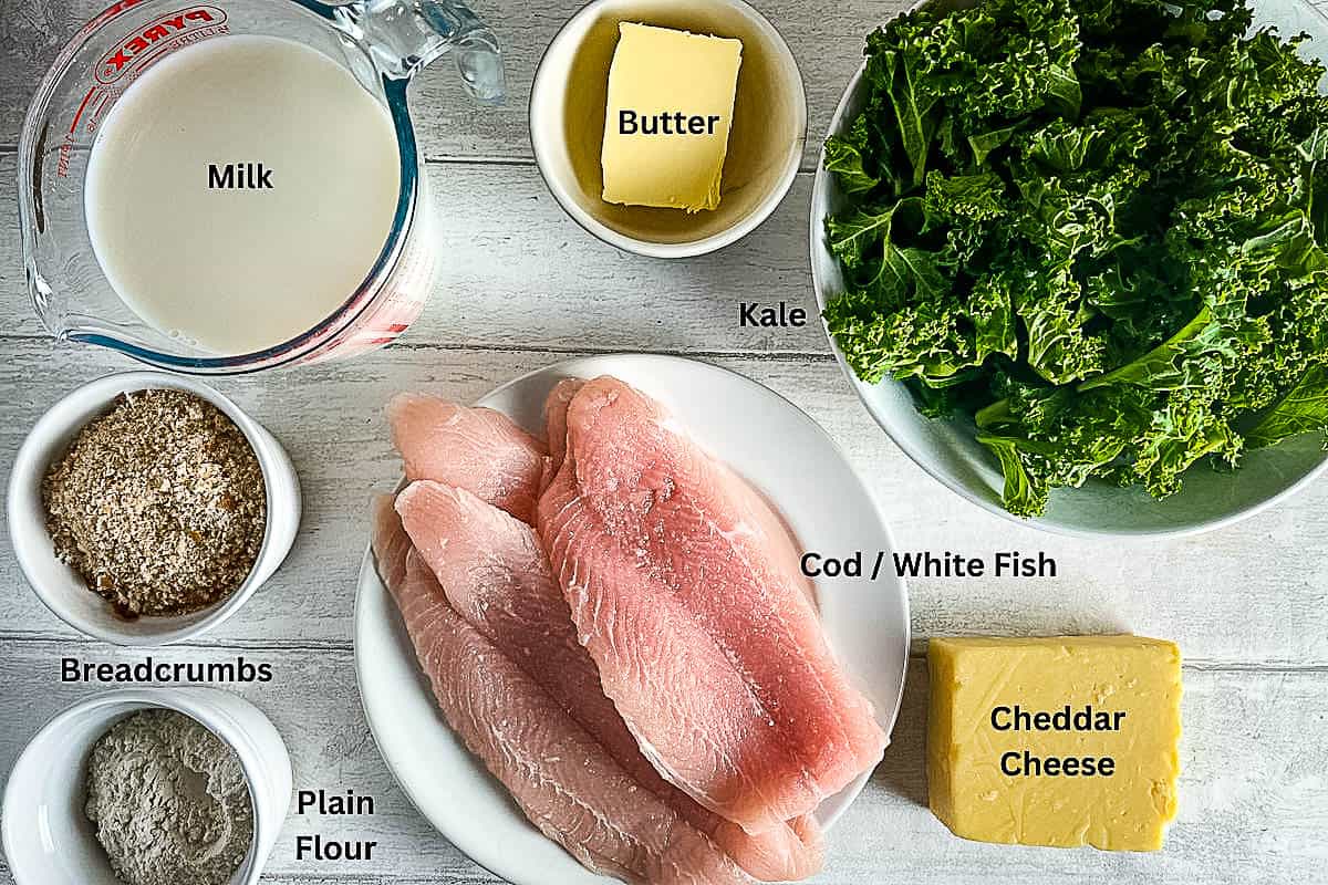 labelled ingredients for Cod Mornay