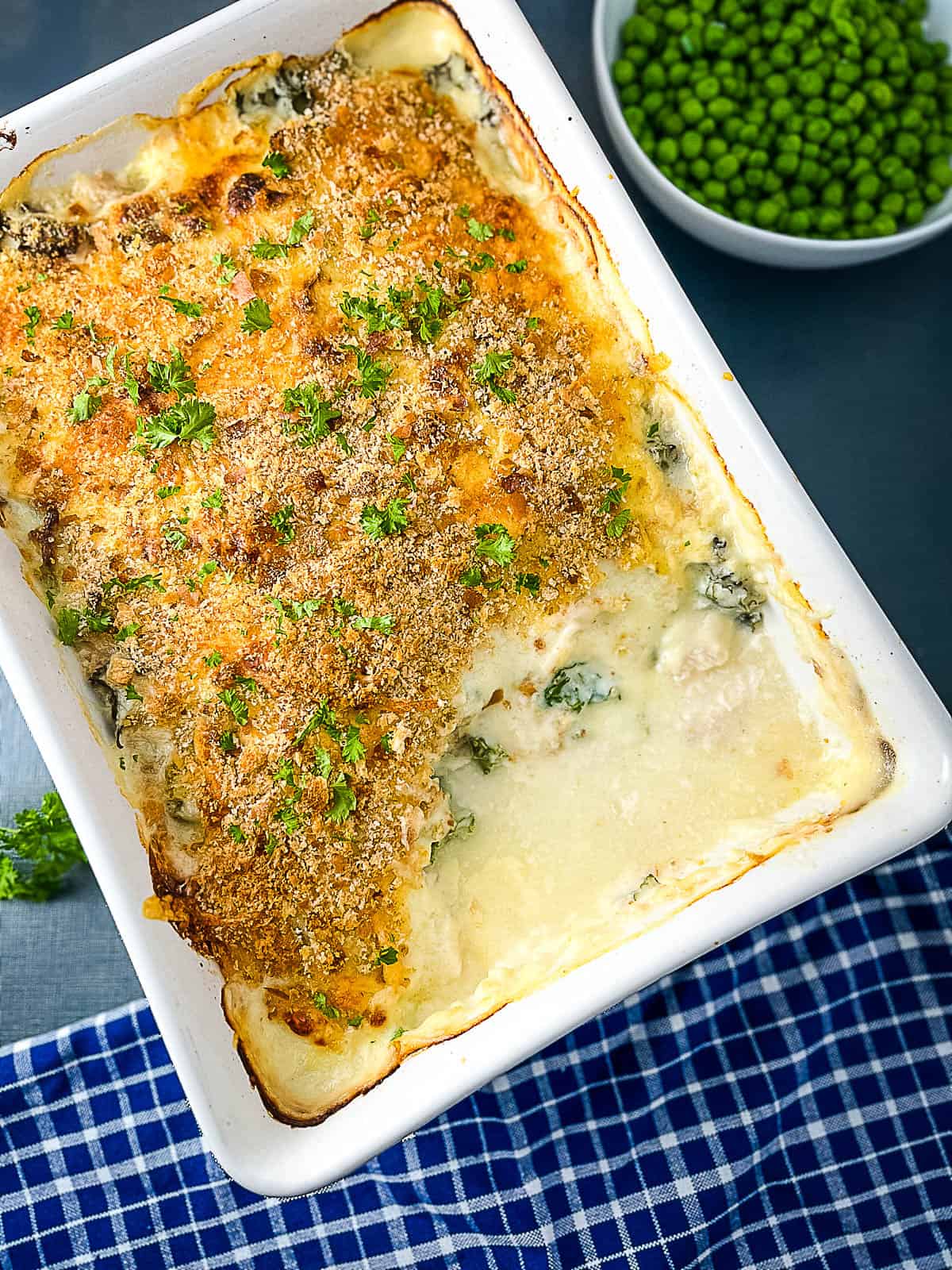 baked cod mornay in ovenproof dish