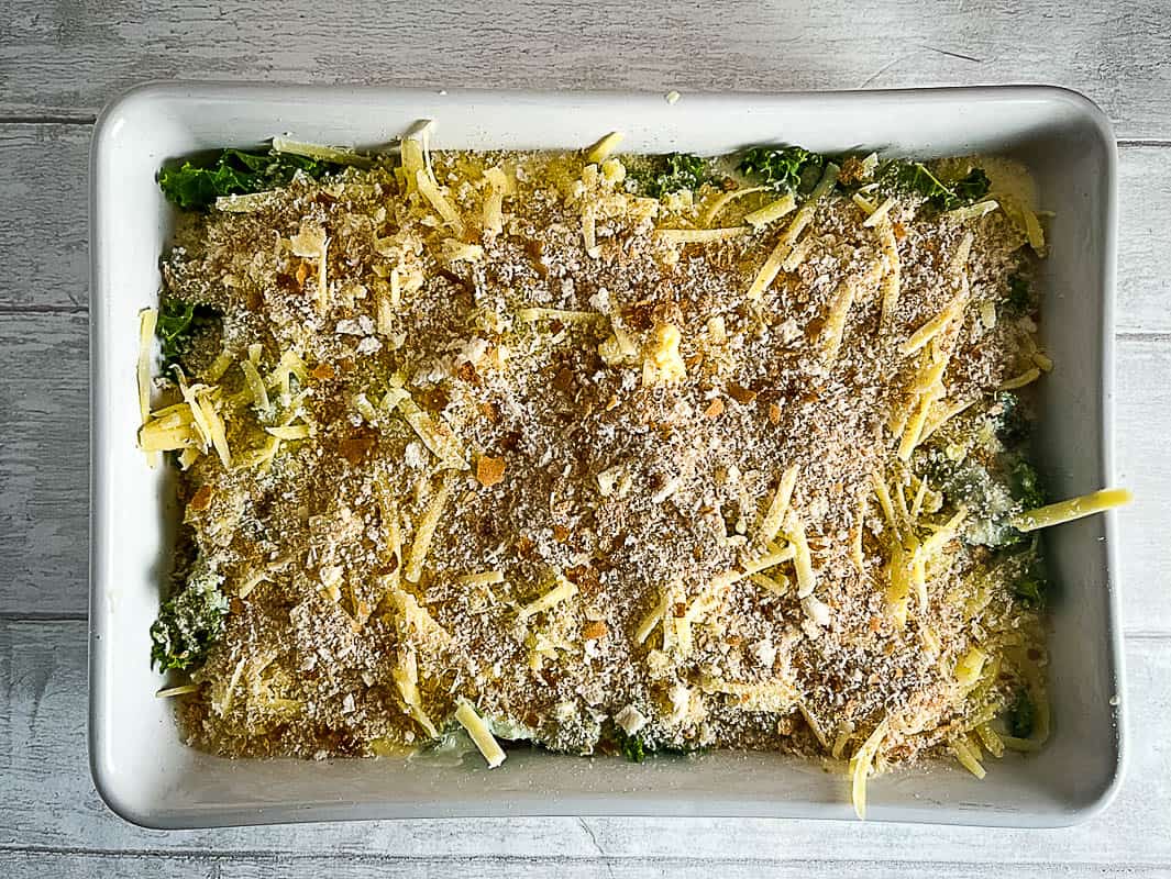 cod mornay topped with grated or shredded cheese and breadcrumbs