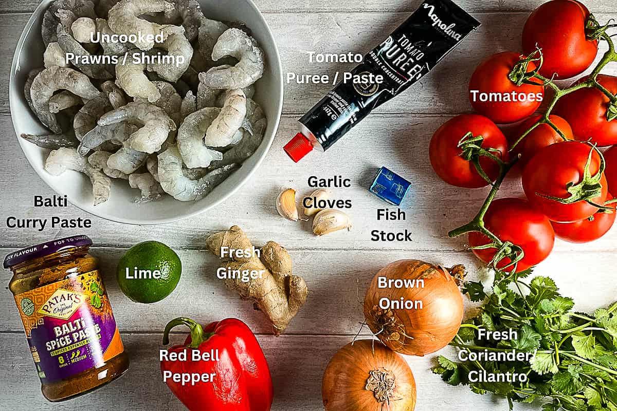 ingredients to make prawn balti curry recipe
