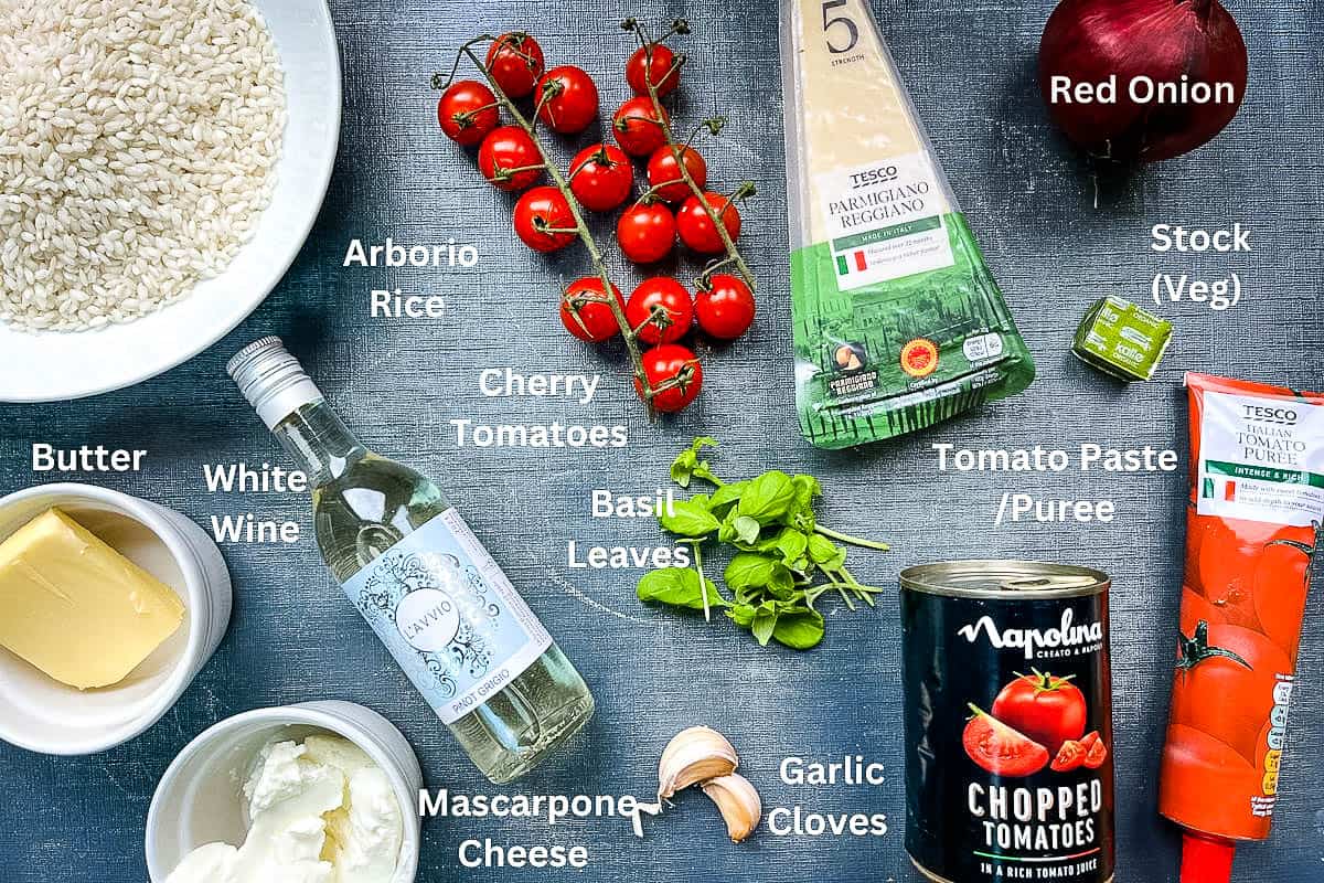 ingredients for tomato and mascarpone risotto