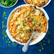 baked tuna pasta topped with melted cheese