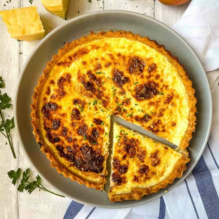 sliced cheese flan on plate