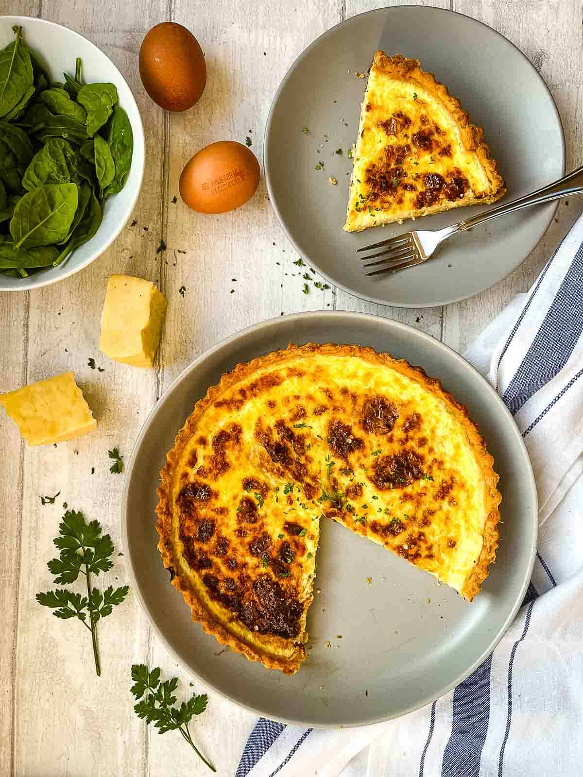cheese flan with slice served on seperate plate