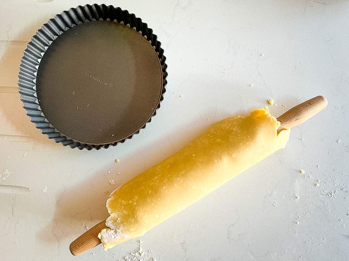 pastry loosely wrapped around rolling pin