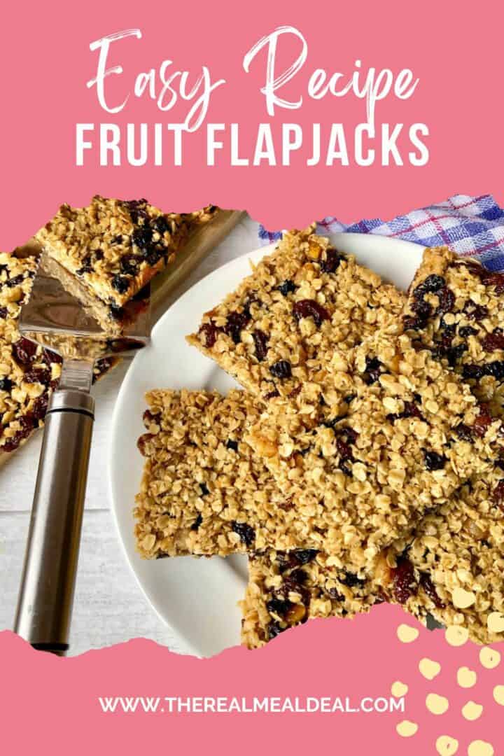 fruit flapjack sqaures on a plate
