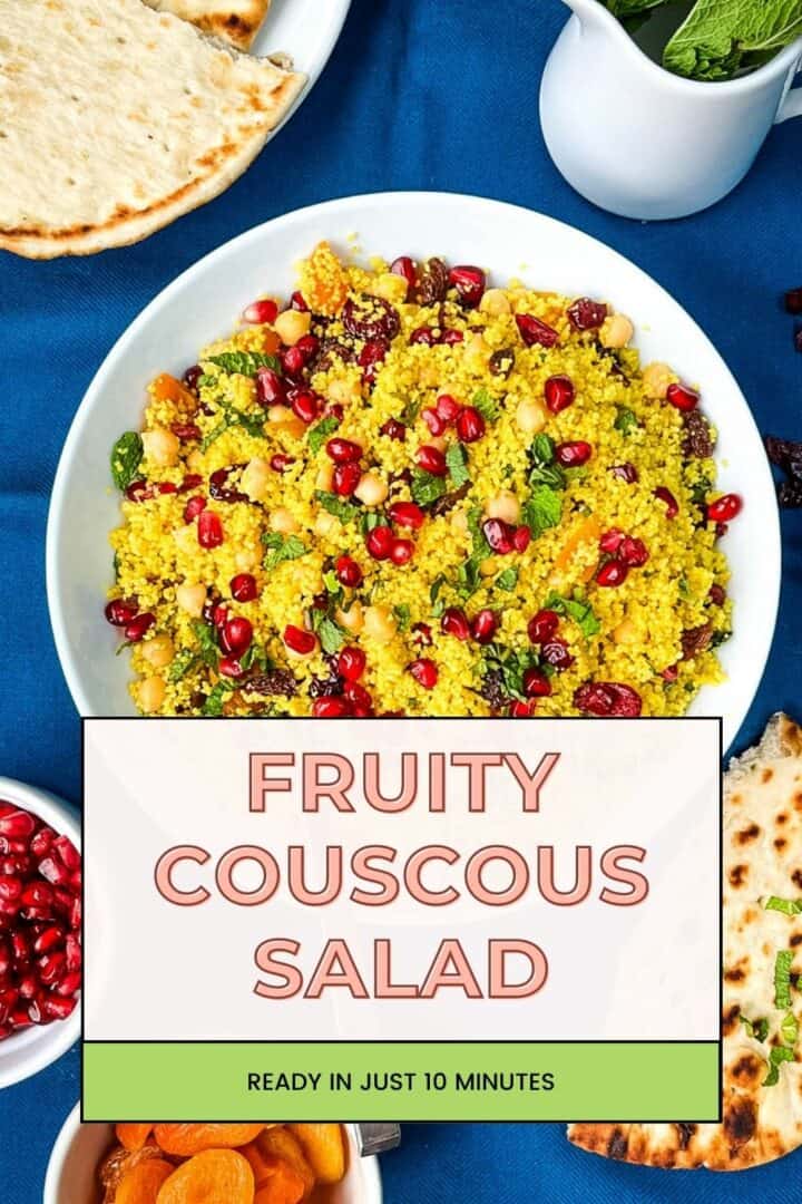 couscous salad with pomegranate seeds.