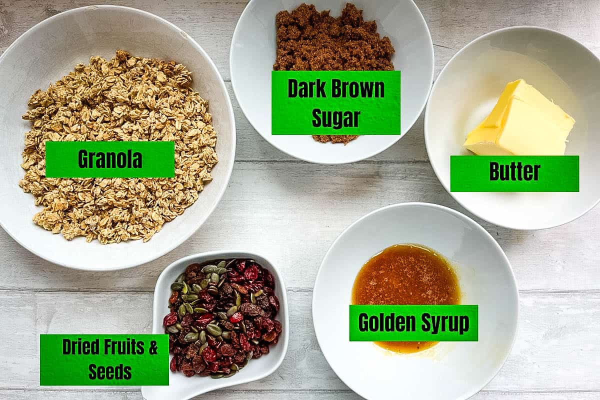 labelled ingredients for granola flapjacks