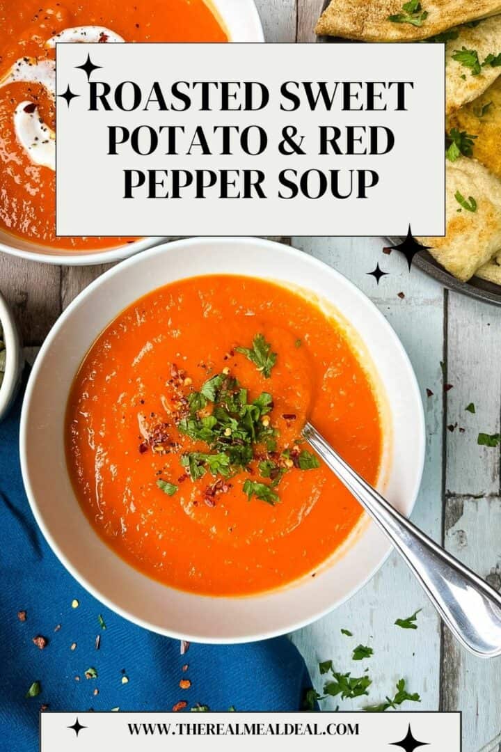 bowl of sweet potato soup topped with fresh parsley