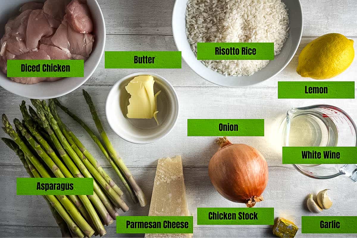 asparagus and chicken risotto labelled ingredients.
