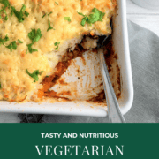 vegetarian cottage pie with beans in a dish