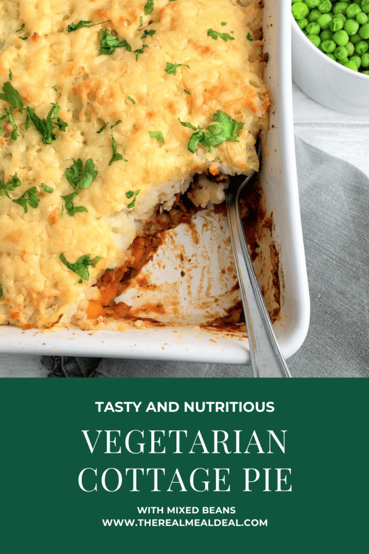 vegetarian cottage pie with beans in a dish