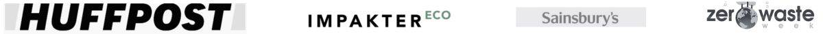logo showing brands worked with huffington post, impakter eco, sainsbury's and zero waste week.