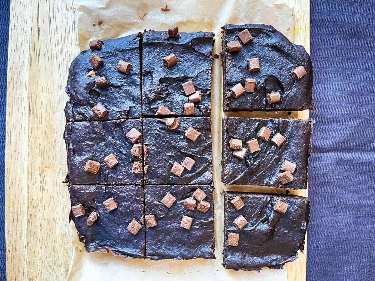 brownies sliced on a board.