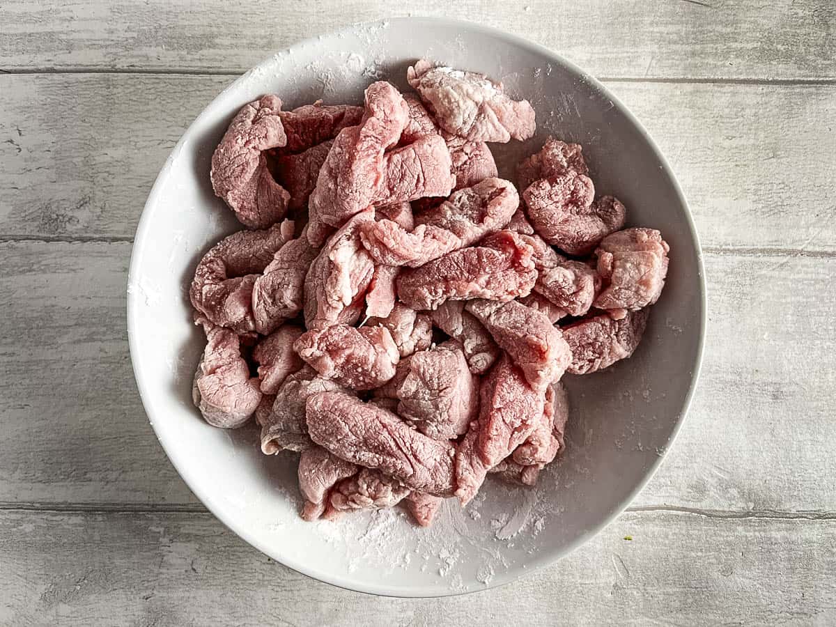 pork tenderloin strips coated in corn flour