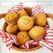 basket of baked sourdough banana muffins