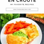 salmon en croute on plate with carrots
