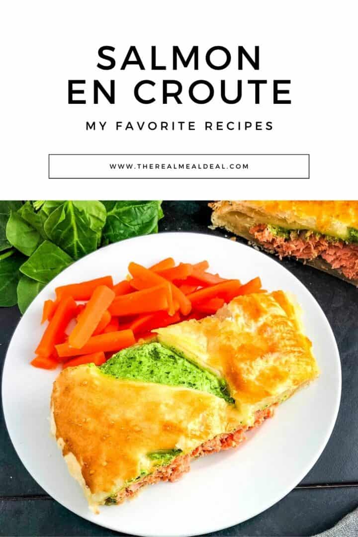 salmon en croute on plate with carrots