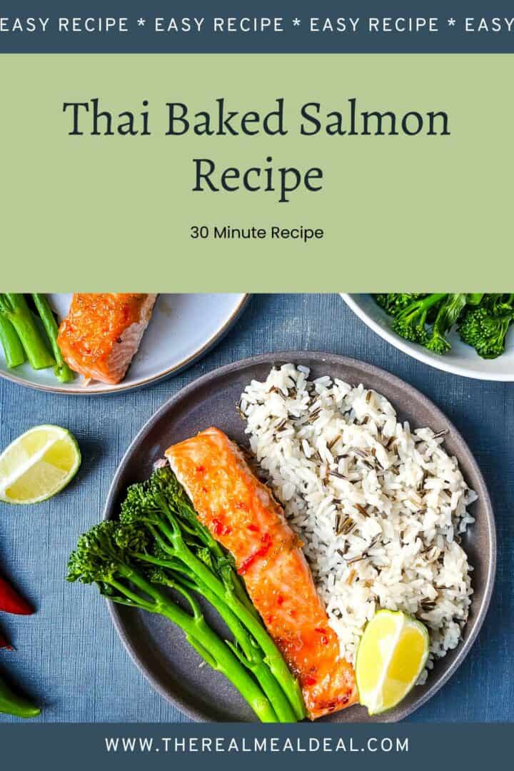 plate with baked salmon fillet, wild rice, broccoli and lime.