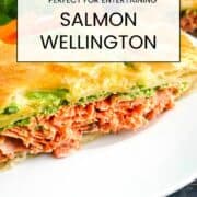 salmon wellington sliced on plate