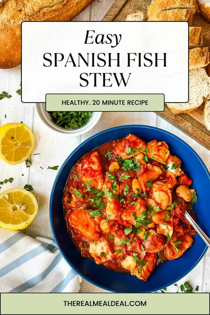 bowl of fish stew topped with fresh parsley.