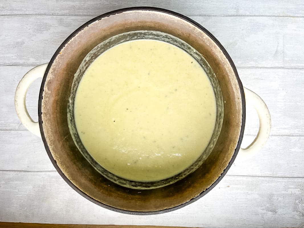 blue cheese stirred through blended celery soup.