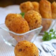 bowl of potato croquettes golden fried.
