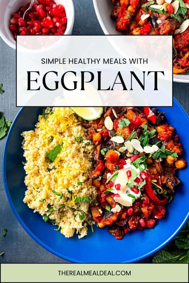 bowl of aubergine tagine with couscous