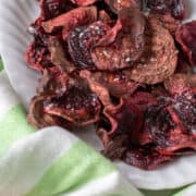 beetroot slices air fried in a bowl.