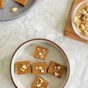 sliced peanut butter fudge on a plate