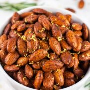 bowl of rosemary roasted almonds