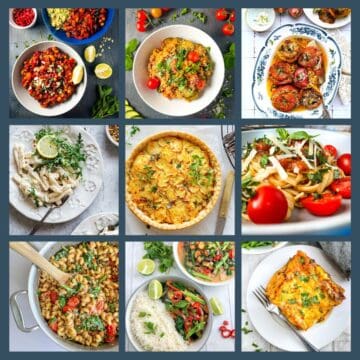 collage of summer vegan and vegetarian dinner recipe ideas