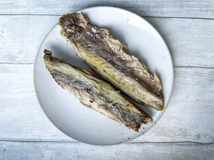 smoked mackerel fillets skin removed.