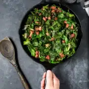 quick sauteed collard greens with leftover gammon.
