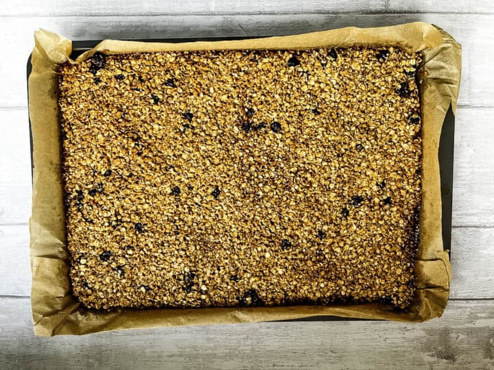 fruit flapjack baked in tin
