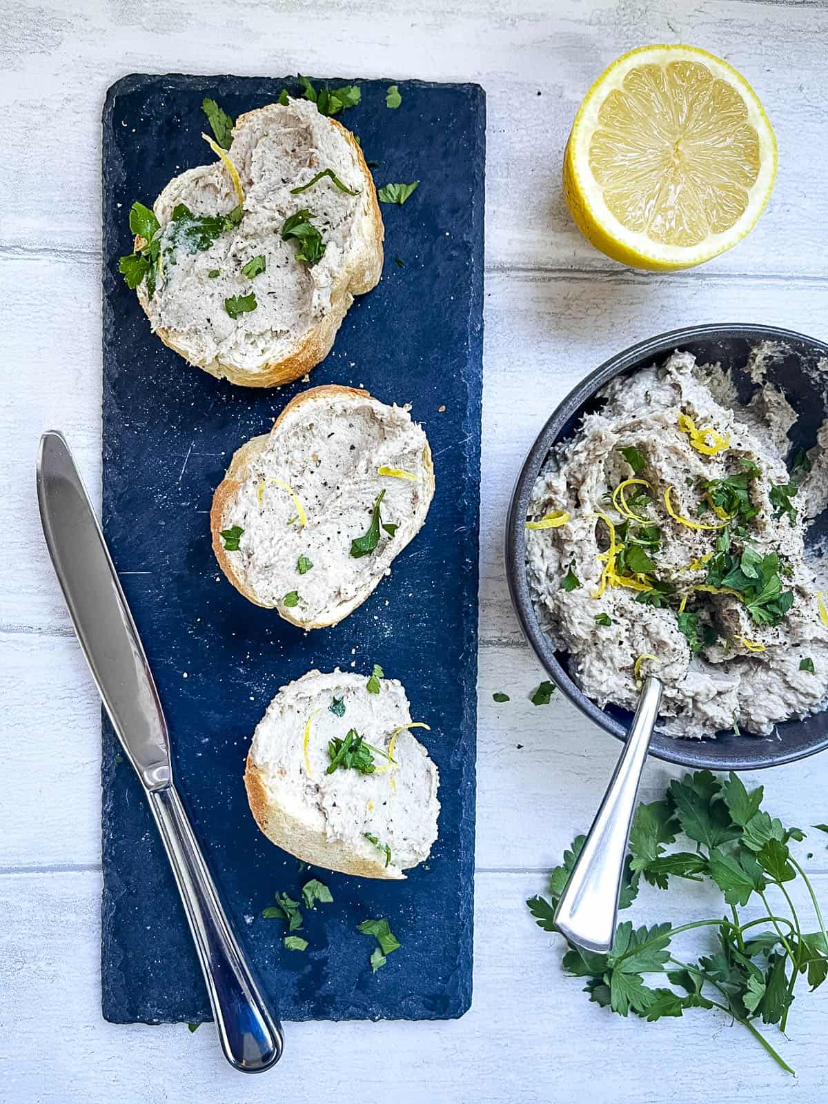 smoked mackerel pate on baguette